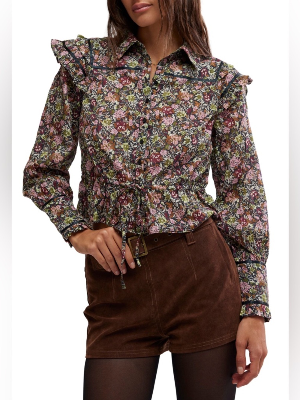 NWT FREE PEOPLE Daybreak Floral Print 100% Cotton Long Sleeve Blouse